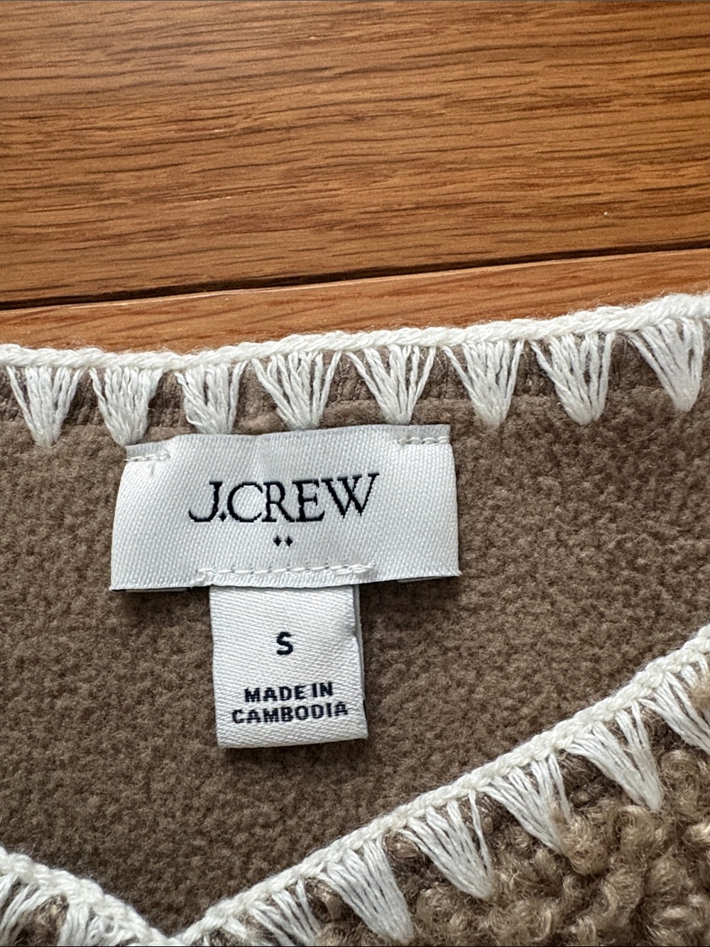 J. Crew Taupe Sherpa Top with White Trim - Picture 2 of 12